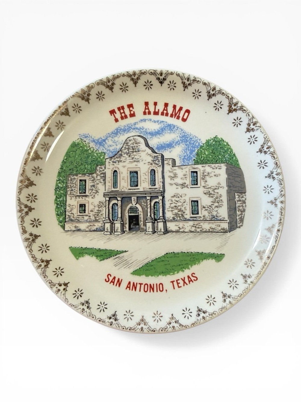 Vintage Ceramic Souvenir Plate - The Alamo in San Antonio, Texas